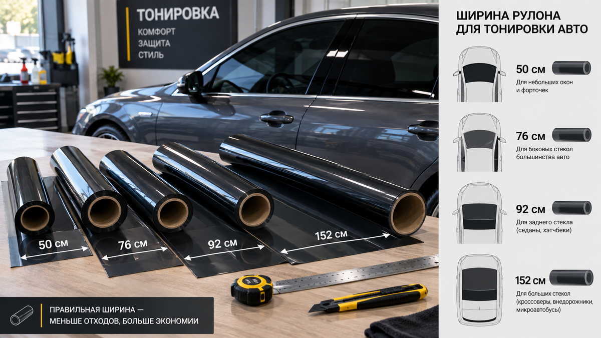 Какая ширина рулона нужна для тонировки авто