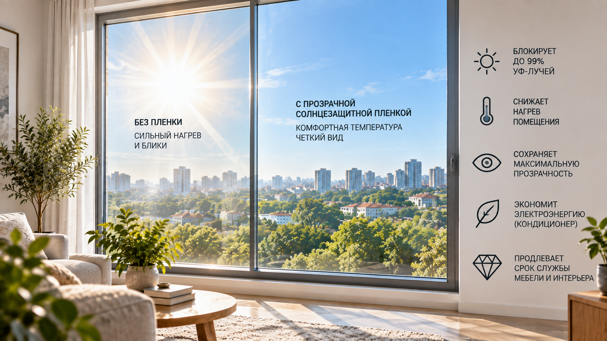 Прозрачная солнцезащитная пленка для окон