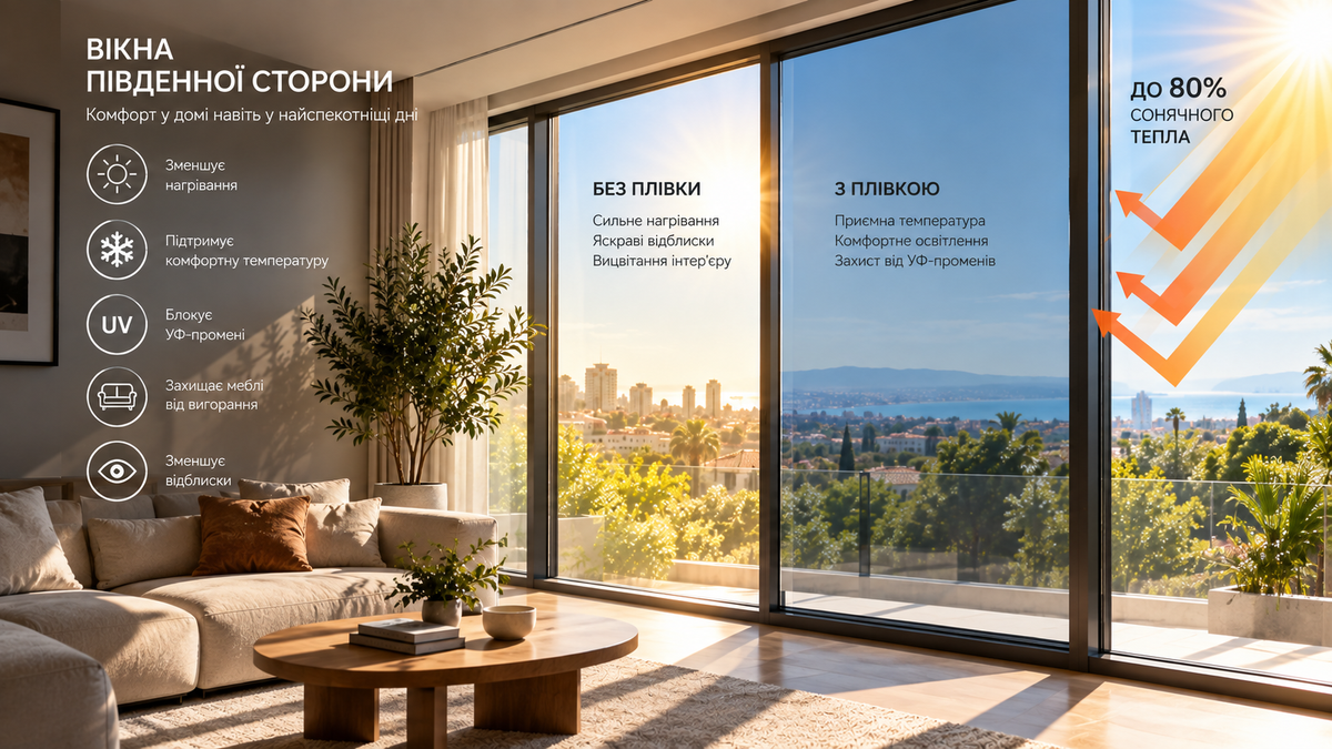 Плівка на вікна південної сторони: як вибрати захист від сонця